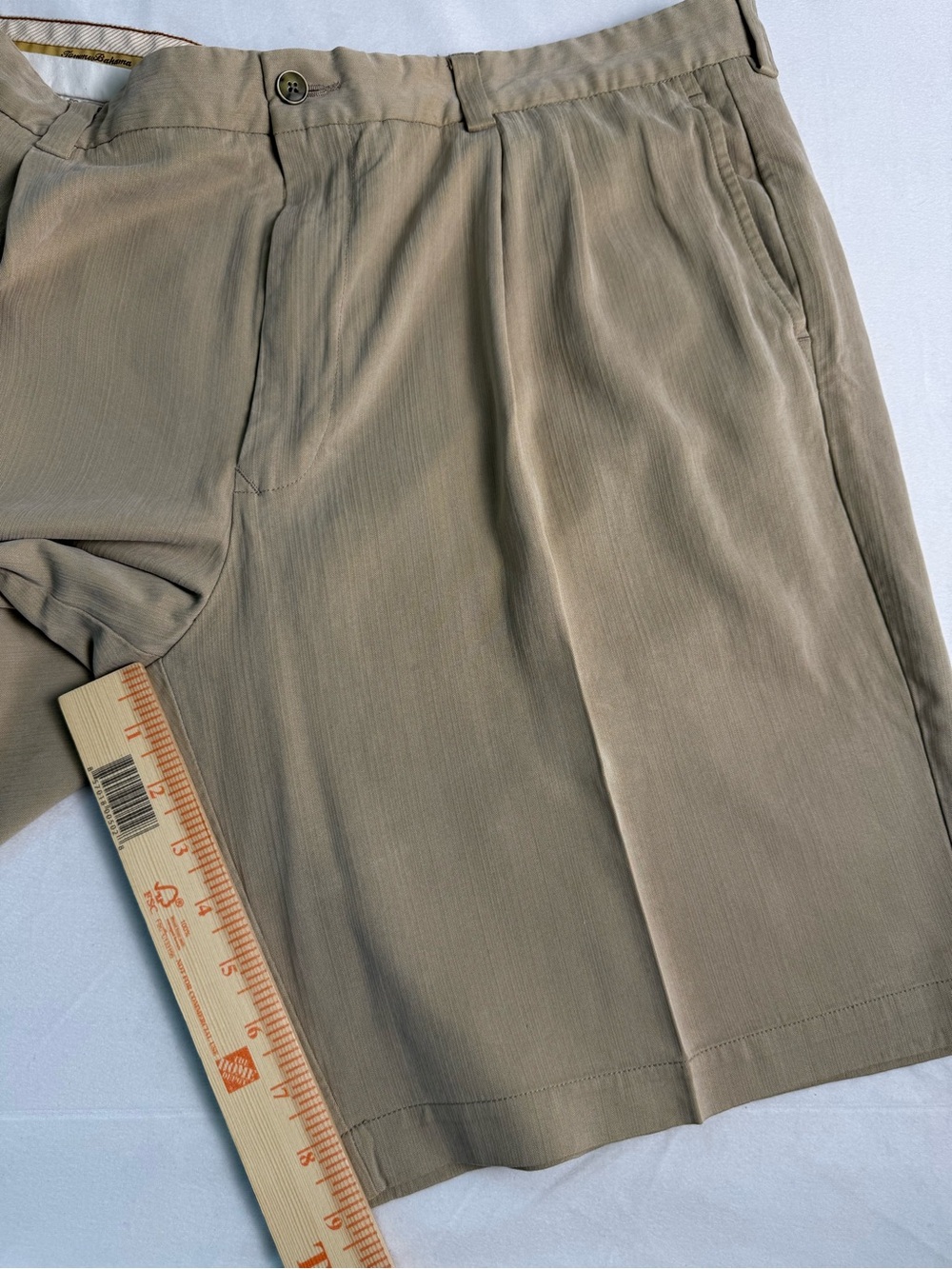 Tommy Bahama Bamboo Silk Men's Khaki Herringbone Flat Front Shorts - Picture 11 of 12